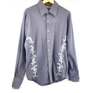 Apricottree  Gray Embroidered Western Button Up Long Sleeve Dress Shirt Mens XL